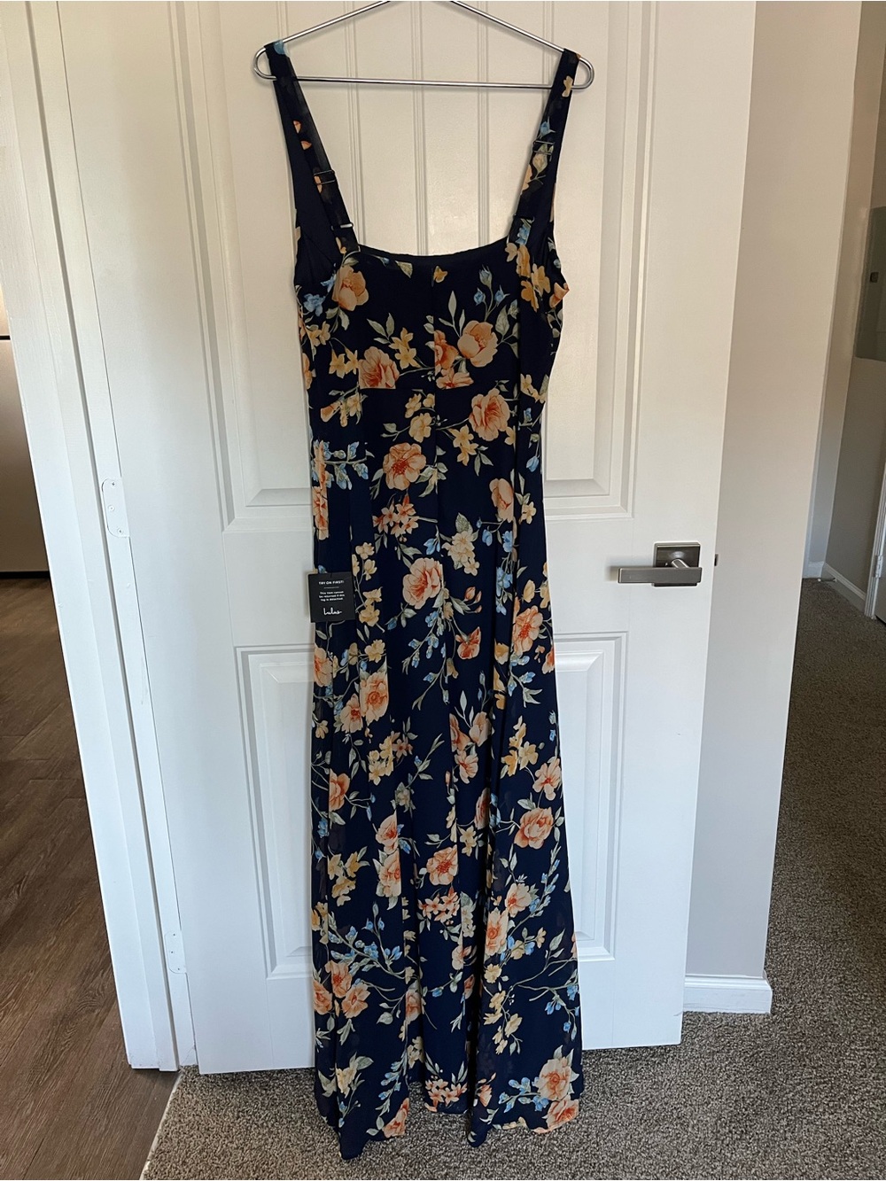 Lulu's Navy Floral Maxi Dress with Peach Blooms - Picture 6 of 13